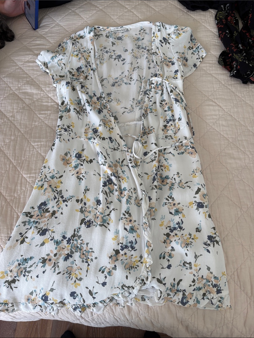 Abercrombie & Fitch White Floral Mini Dress with Yellow & Sage Accents
